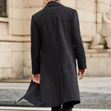 Riolio Winter Men's Coat Solid Color Long Sleeve Button Jacket Men's Coat Street Style Mid-Length Trench Coat