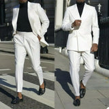 Riolio  2 Pieces Men Suit White Color Beach Wedding Formal Suits Peak Lapel Jacket Pants Causal  Prom