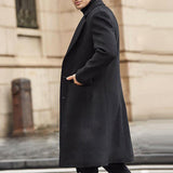 Riolio Winter Men's Coat Solid Color Long Sleeve Button Jacket Men's Coat Street Style Mid-Length Trench Coat