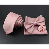 Riolio  Solid Color Tie Set For Men Sage Green Pink Flower Pin Necktie Hanky Cufflinks Brooch Set Groom Suit Wedding Shirt Accessory