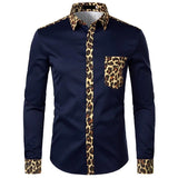 Riolio Men Splice Leopard Printed Shirt with Pocket Men Dress Shirt Long Sleeve Men Fashion Brand Mens Button Shirts