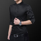 Riolio Hipster Design Collarless Shirt for Men Casual 100% Cotton Soft Slim Fit Long Sleeve White Black Navy Tuxedo Shirts 4XL 5XL