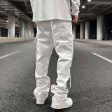 Riolio Hip Hop White Straight Ripped Casual Mens Jeans Pants Both Side Tassel Wide Leg Streetwear Denim Trousers Oversized