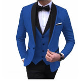 Riolio Costume Homme Italian Business Slim Fit 3 Pieces Royal Blue Men's Suits Groom Prom Tuxedos Groomsmen Blazer for Wedding