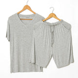 Riolio Summer Modal Pajama Sets Thin Short Sleeve T-shirt Shorts Sleepwear Mens Casual Set 2 Piece V-Neck Solid Color Home Clothing
