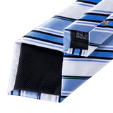 Riolio New Classic 8cm Wide Men's Blue White Striped Silk Ties Set Business Wedding Tie Pocket Square Cufflinks Gifts For Men