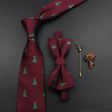 Riolio  New Christmas Luxury Tie Bowtie Brooch Set For Men Butterfly Cravat Snowflake Santa Claus Polyester Red Festival Party Gift
