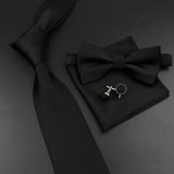 Riolio  New Men's Tie Bowtie Set Luxury Business Worker Blue Black Solid Color Silk Polyester Jacquard Woven Necktie Suit Wedding Party