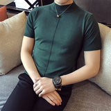 Riolio 7 Colors Half High Collar Men T-shirt New Spring Short Sleeve  Solid Color Sweater Pullover T Shirt Slim Knitted Tees Top