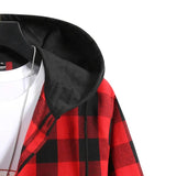 LUCLESAM Men Plaid Splicing Hoodie Mens Fashion Streetwear Classic Flannel Long Sleeve Hooded Shirts sudaderas hombre