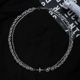 Riolio Hip Hop Stainless Steel Cross Necklace for Women Men Punk Double Layer Splicing Chain Necklaces Charm Trend Neck Jewelry Choker