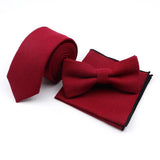 Riolio  Winter Men's Designer Solid Color Linen Cotton Necktie Pocket Square Bowtie Set Skinny Red Brown Green Blue For Men Wedding Tie
