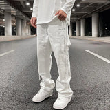 Riolio Hip Hop White Straight Ripped Casual Mens Jeans Pants Both Side Tassel Wide Leg Streetwear Denim Trousers Oversized