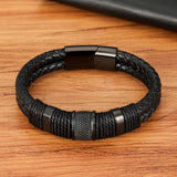 Riolio Woven Leather Rope Wrap Special Style Classic Stainless Steel Men's Leather Bracelet Double-layer Design DIY Customization