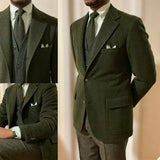 Riolio  Homme Vintage Men Tailor-Made 3 Pieces Tuxedos Woolen Peaked Laple New Blazer Wedding Party Groomsmen 3Pcs