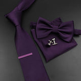 Riolio  New Men's Tie Bowtie Set Luxury Business Worker Blue Black Solid Color Silk Polyester Jacquard Woven Necktie Suit Wedding Party