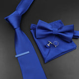 Riolio  New Men's Tie Bowtie Set Luxury Business Worker Blue Black Solid Color Silk Polyester Jacquard Woven Necktie Suit Wedding Party
