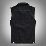 Riolio New Men's Fashion Casual Black Hooded Sleeveless Vest Denim Vest Jacket Street Punk Style Denim Vest Multiple Size Options M-6XL