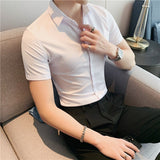 Riolio Small Asian Size Summer Fashion New Mens Shirt Korea Styles Short Sleeve Slim Fit Yellow Green White Casual Social Shirts