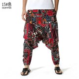 Riolio Men's African Print Harem Baggy Genie Boho Pants Casual Cotton Yoga Drop Crotch Joggers Sweatpants Hip Hop Traditional Trousers