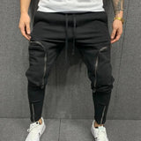 Riolio Cargo Pants Men Fashion Solid Color Drawstring Casual Multi Zippers Pockets Trousers Hip Hop Style Men Harem Pants Streetwear