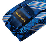 Riolio New Classic 100% Silk Men's Ties 8cm Blue Plaid Dot Striped Business Necktie Handkerchief Wedding Party Tie Set Gravatas DiBanGu