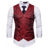 Riolio Men's Red Paisley Double Breasted Dress Vest New Slim Fit Formal Business Sleeveless Waistcoat Men Chaleco Hombre 2XL