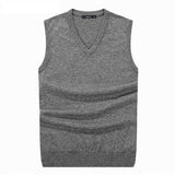 S-6XL Men Sleeveless Sweater Vest Male Autumn Spring Cotton Knitted Solid Vest Sweater Man Business V Neck Top Slim Sweaters Boy