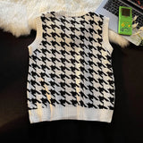 Riolio Men Houndstooth Sweater Vests Vintage Sleeveless V-neck Knitwear College Students Couple Loose Outwear Suester Para Hombre Chic
