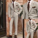 Riolio  Men Suits Sets Slim Fit Check Costume Homme Tailor-Made 2 Pieces Coat Pants Prom Tuxedos Formal Peak Lapel