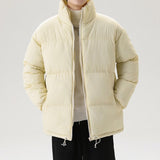 Riolio Simple Design Mens Fashion Winter Thick Puffer Jacket Stand Collar Zipper Warm Parkas Outwear Harajuku Colorful Bubble Coats