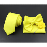 Riolio  Solid Color Tie Set For Men Sage Green Pink Flower Pin Necktie Hanky Cufflinks Brooch Set Groom Suit Wedding Shirt Accessory