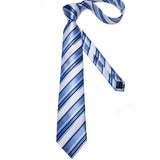 Riolio New Classic 8cm Wide Men's Blue White Striped Silk Ties Set Business Wedding Tie Pocket Square Cufflinks Gifts For Men