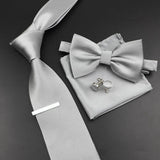 Riolio  New Men's Tie Bowtie Set Luxury Business Worker Blue Black Solid Color Silk Polyester Jacquard Woven Necktie Suit Wedding Party