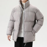 Riolio Simple Design Mens Fashion Winter Thick Puffer Jacket Stand Collar Zipper Warm Parkas Outwear Harajuku Colorful Bubble Coats