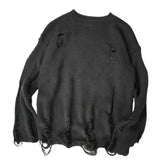 Riolio Men Wash Hole Ripped Knit Sweaters Solid Color Ripped O Neck Oversized Couple Sweater Winter Cool Boy Men's Clothes Streetwear