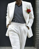 Riolio  2 Pieces Men Suit White Color Beach Wedding Formal Suits Peak Lapel Jacket Pants Causal  Prom