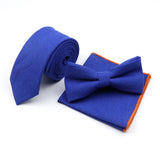 Riolio  Winter Men's Designer Solid Color Linen Cotton Necktie Pocket Square Bowtie Set Skinny Red Brown Green Blue For Men Wedding Tie