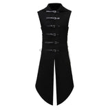 Riolio Men's Black Gothic Steampunk Velvet Vest Medieval Victorian Double Breasted Men Suit Vests Tail Coat Stage Cosplay Prom Costume