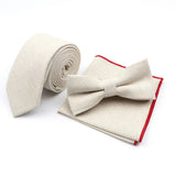 Riolio  Winter Men's Designer Solid Color Linen Cotton Necktie Pocket Square Bowtie Set Skinny Red Brown Green Blue For Men Wedding Tie