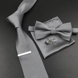 Riolio  New Men's Tie Bowtie Set Luxury Business Worker Blue Black Solid Color Silk Polyester Jacquard Woven Necktie Suit Wedding Party