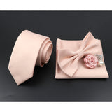 Riolio  Solid Color Tie Set For Men Sage Green Pink Flower Pin Necktie Hanky Cufflinks Brooch Set Groom Suit Wedding Shirt Accessory