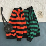 Riolio Fashion Pullover Red And Black Stripe Knitted Sweater Men Women's Autumn Winter Round Neck Casual Trend  Clothing Plus Size 702
