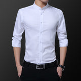 Riolio Hipster Design Collarless Shirt for Men Casual 100% Cotton Soft Slim Fit Long Sleeve White Black Navy Tuxedo Shirts 4XL 5XL