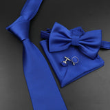 Riolio  New Men's Tie Bowtie Set Luxury Business Worker Blue Black Solid Color Silk Polyester Jacquard Woven Necktie Suit Wedding Party