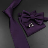 Riolio  New Men's Tie Bowtie Set Luxury Business Worker Blue Black Solid Color Silk Polyester Jacquard Woven Necktie Suit Wedding Party
