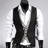 Riolio Men Formal Waistcoat Vest Business Solid Color Single Button Vest gilet Fake Two-pieces V Neck Casual Slim chalecos para hombre