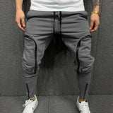 Riolio Cargo Pants Men Fashion Solid Color Drawstring Casual Multi Zippers Pockets Trousers Hip Hop Style Men Harem Pants Streetwear