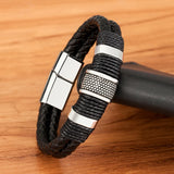 Riolio Woven Leather Rope Wrap Special Style Classic Stainless Steel Men's Leather Bracelet Double-layer Design DIY Customization