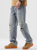 Riolio - Light Wash Distressed Knee Jeans - chill guy 90s fashion mens fashion